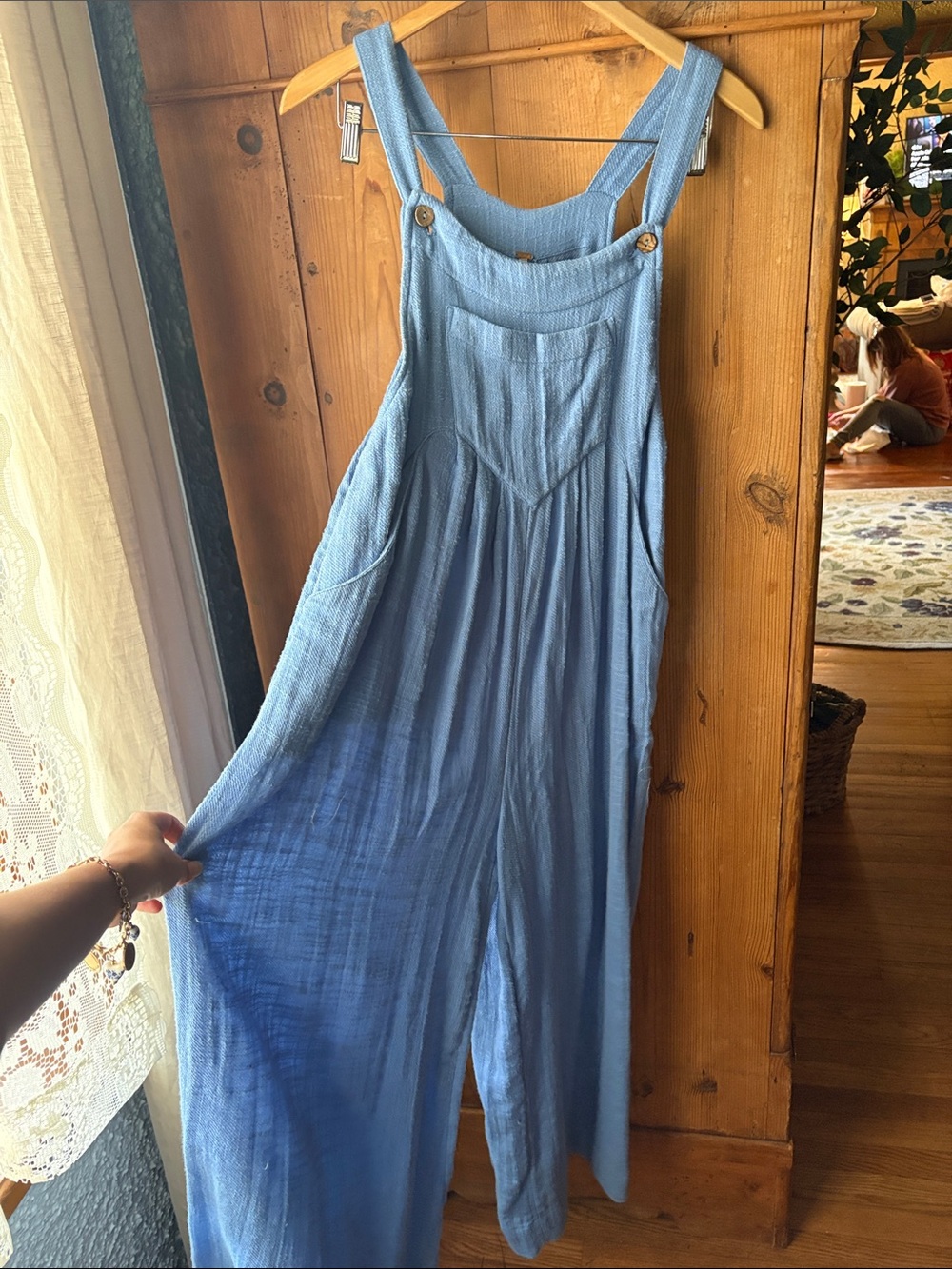 100% cotton free people Light Blue Cotton Gauze Overalls